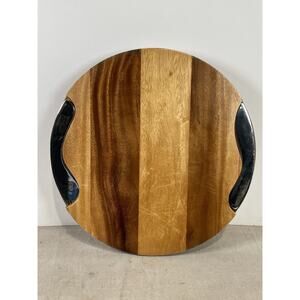 Nambe Round Wood Cutting Board Block Magnet Utensil Charcuterie Serving Tray